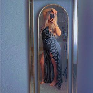 Stripe sleeveless slit leg jumpsuit